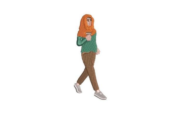 Evaluating Creative Fabrica's 'Woman Walking with Coffee' Embroidery Design